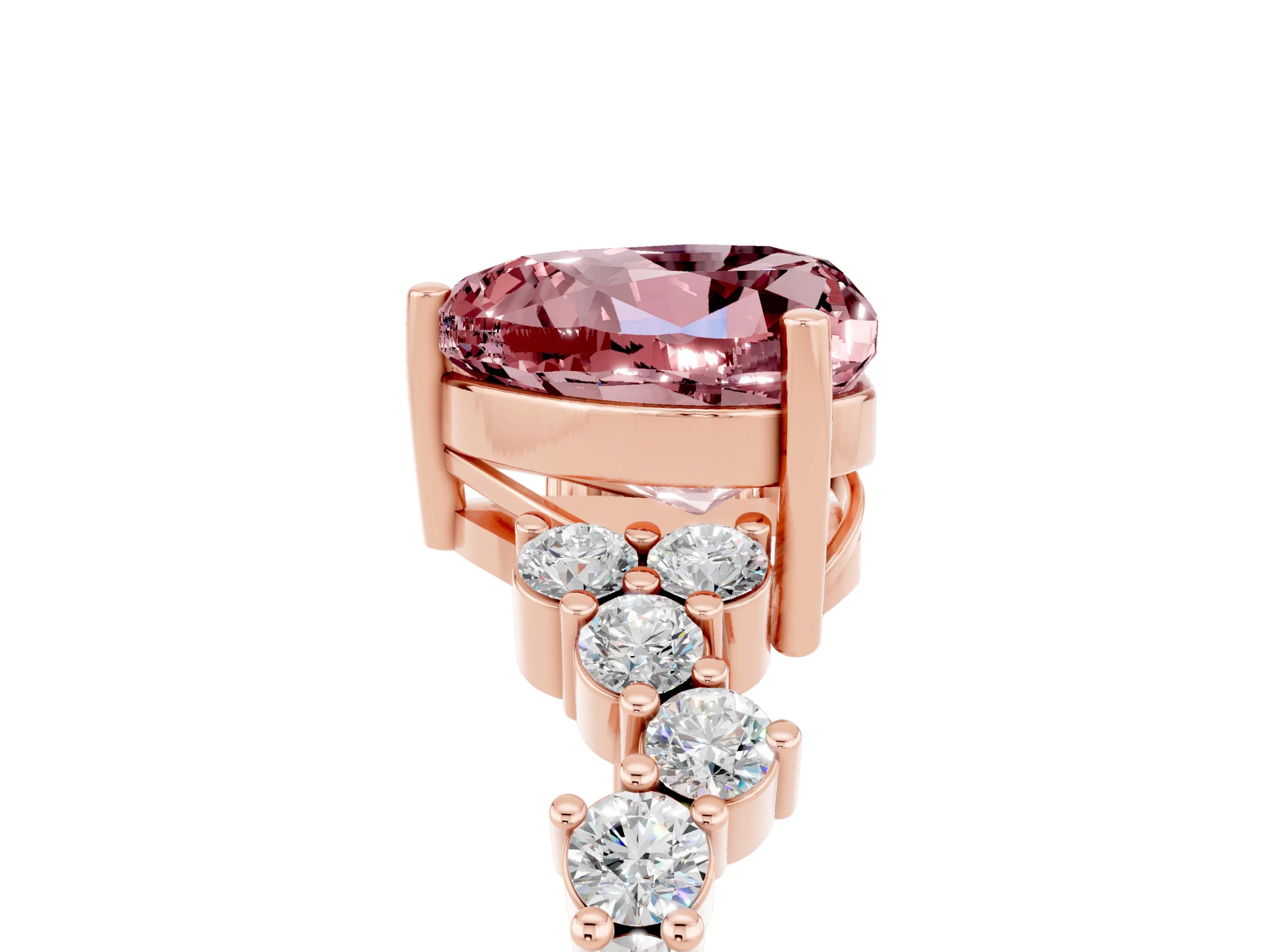 Rose gold Heart Cut Diamond Cluster Pavé Band with Four-Prong Setting_5