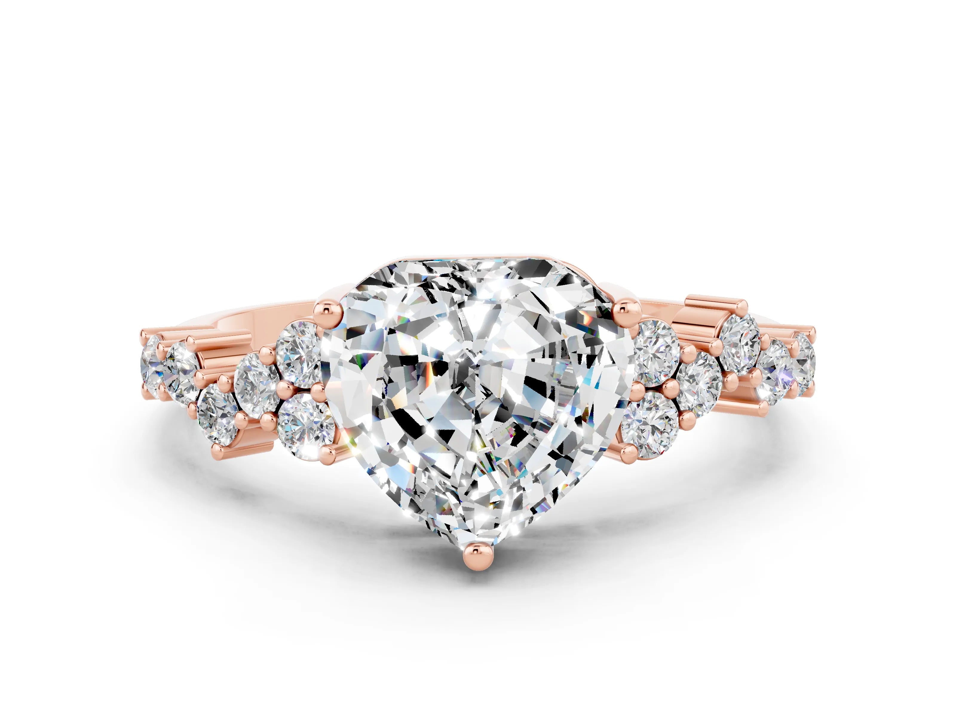 Rose gold Heart Cut Diamond Cluster Pavé Band with Four-Prong Setting_6