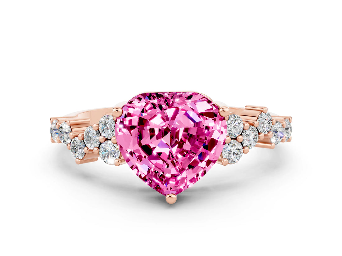 Rose gold Heart Cut Diamond Cluster Pavé Band with Four-Prong Setting_6