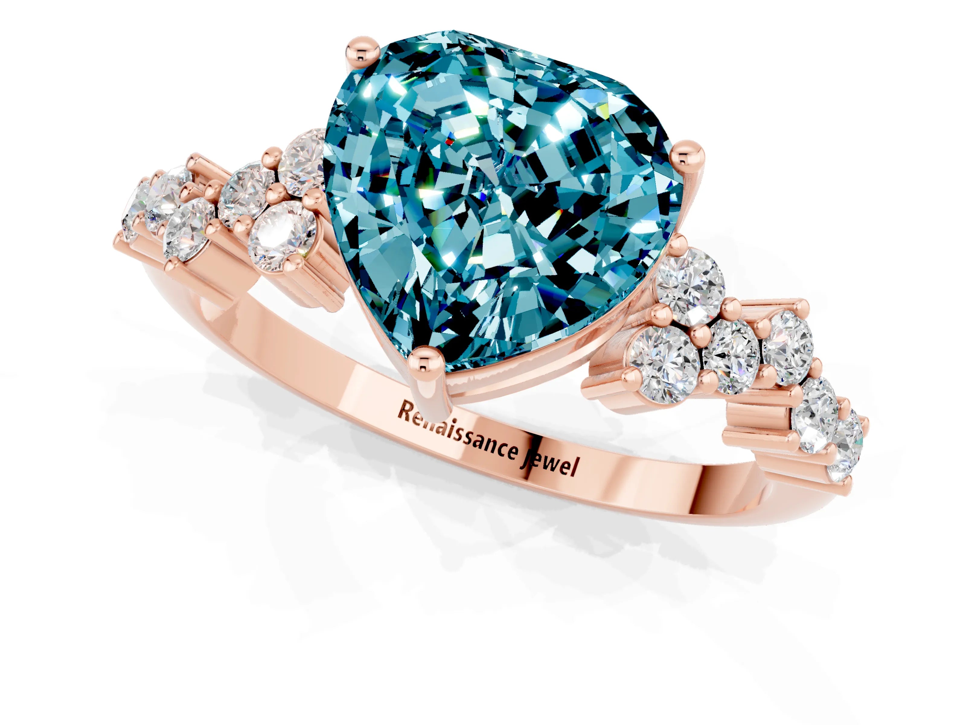 Rose gold Heart Cut Diamond Cluster Pavé Band with Four-Prong Setting_7