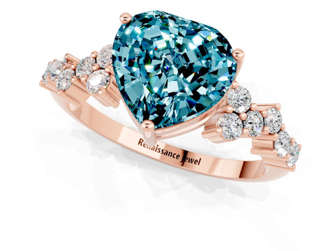 Rose gold Heart Cut Diamond Cluster Pavé Band with Four-Prong Setting_7