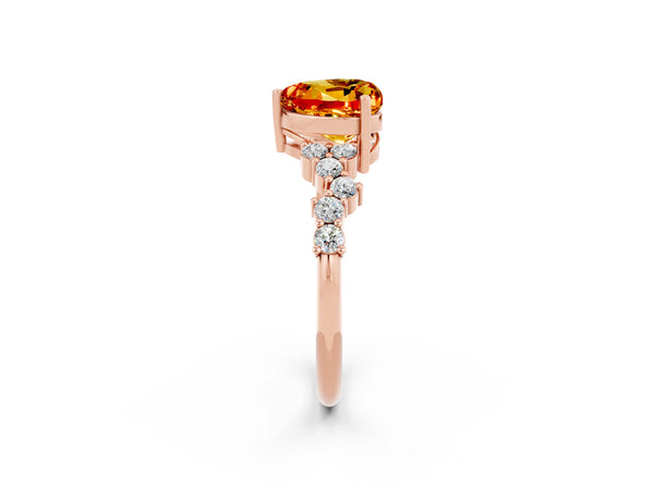 Rose gold Heart Cut Citrine Scattered Round Accent Ring with Prong Setting