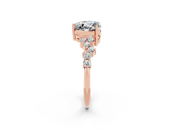 Rose gold Heart Cut Moissanite Scattered Round Accent Ring with Prong Setting
