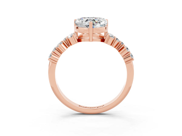 Rose gold Heart Cut Moissanite Scattered Round Accent Ring with Prong Setting