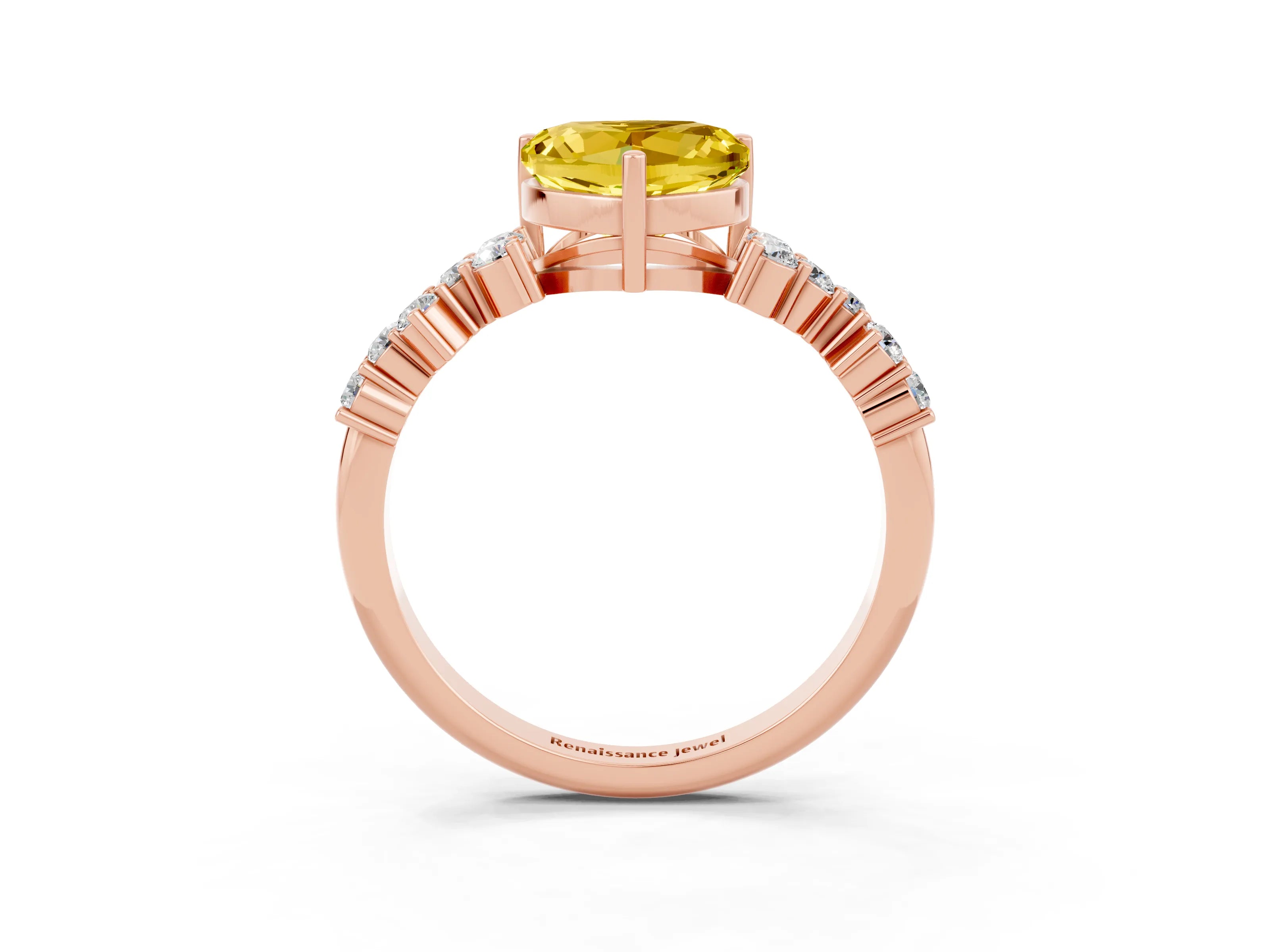 Rose gold Heart Cut Diamond Cluster Pavé Band with Four-Prong Setting_9