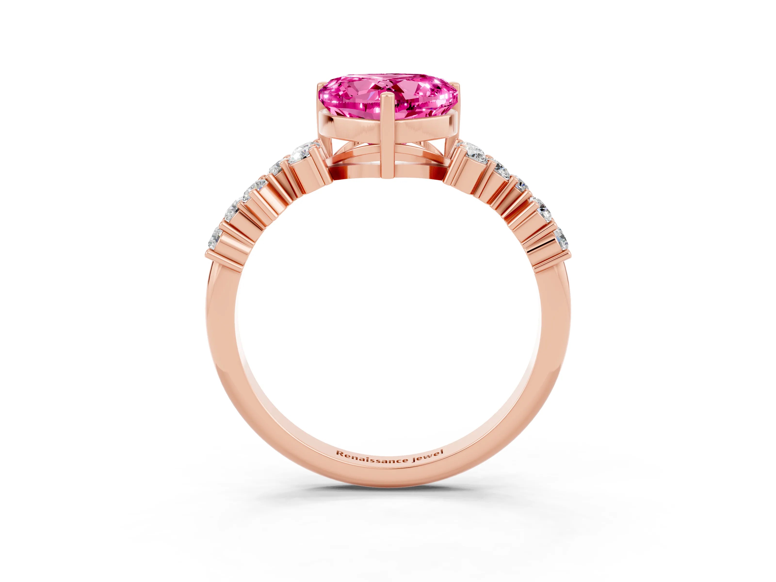 Rose gold Heart Cut Diamond Cluster Pavé Band with Four-Prong Setting_9
