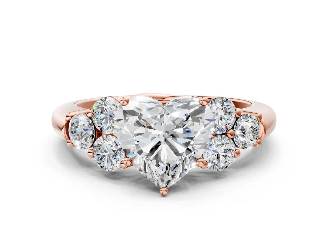 Rose gold Heart Cut Diamond Cluster Ring with Round Accent Stones and Prong Setting on a Classic Band_62