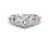 Rose gold Heart Cut Diamond Cluster Ring with Round Accent Stones and Prong Setting on a Classic Band_62
