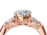 Rose gold Heart Cut Diamond Cluster Ring with Round Accent Stones and Prong Setting on a Classic Band_66