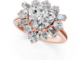 Rose gold Heart Cut Diamond Cluster Ring with Round and Baguette Stones, Split Shank Band, Prong Setting_16