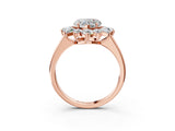 Rose gold Heart Cut Diamond Cluster Ring with Round and Baguette Stones, Split Shank Band, Prong Setting_18