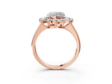 Rose gold Heart Cut Diamond Cluster Ring with Round and Baguette Stones, Split Shank Band, Prong Setting_6