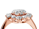 Rose gold Heart Cut Diamond Cluster Ring with Round and Baguette Stones, Split Shank Band, Prong Setting_7