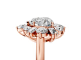 Rose gold Heart Cut Diamond Cluster Ring with Round and Baguette Stones, Split Shank Band, Prong Setting_8