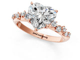Rose gold Heart Cut Diamond Cluster Side Stone Solitaire Ring with Prong Setting_65