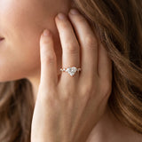 Rose gold Heart Cut Diamond Cluster Side Stone Solitaire Ring with Prong Setting_78