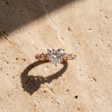Rose gold Heart Cut Diamond Cluster Side Stone Solitaire Ring with Prong Setting_79