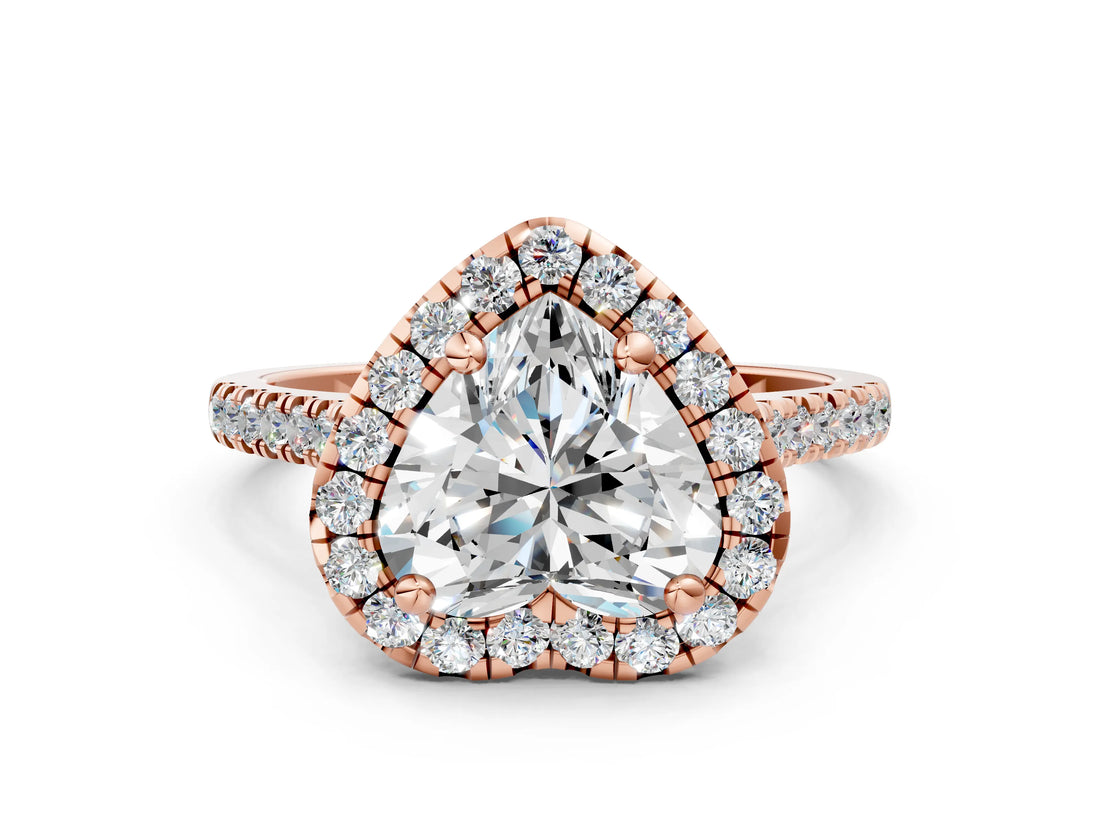 Rose gold Heart Cut Diamond Cushion Halo Ring with Pavé Band_15