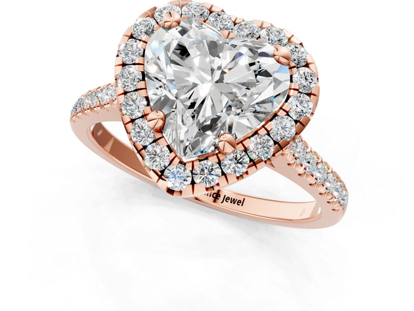 Rose Gold Heart-Shaped Contoured Halo Pave Engagement Ring Setting