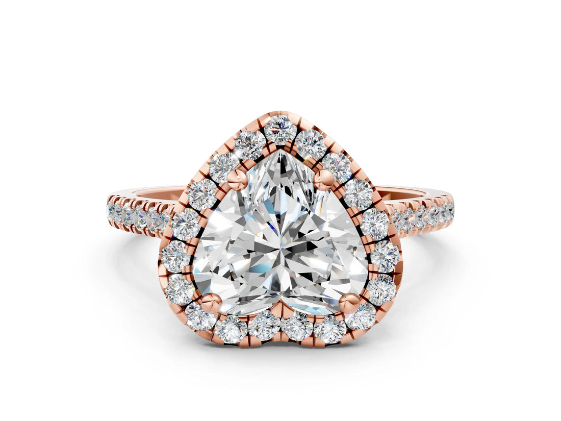 Rose gold Heart Cut Diamond Cushion Halo Ring with Pavé Band_3