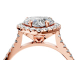 Rose gold Heart Cut Diamond Cushion Halo Ring with Pavé Band_7