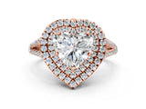 Rose gold Heart Cut Diamond Double Halo Ring with Pavé Band and Prong Setting_84