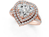 Rose gold Heart Cut Diamond Double Halo Ring with Pavé Band and Prong Setting_85