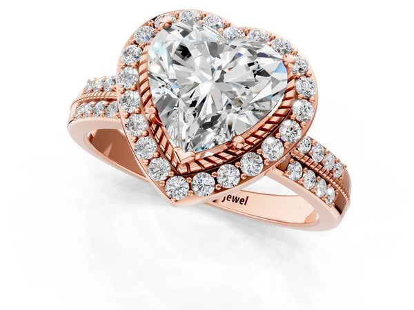 Rose gold Heart Cut Diamond Double Halo Ring with Split Shank and Four-Prong Setting