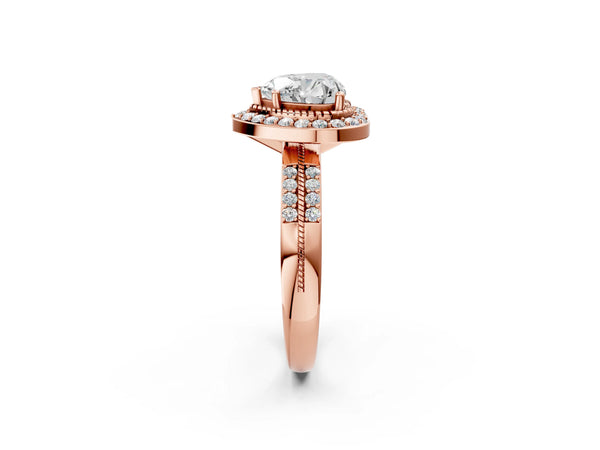 Rose gold Heart Cut Diamond Double Halo Ring with Split Shank and Four-Prong Setting