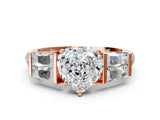 Rose gold Heart Cut Diamond Engagement Ring with Baguette Side Stones and Channel Set Band_20