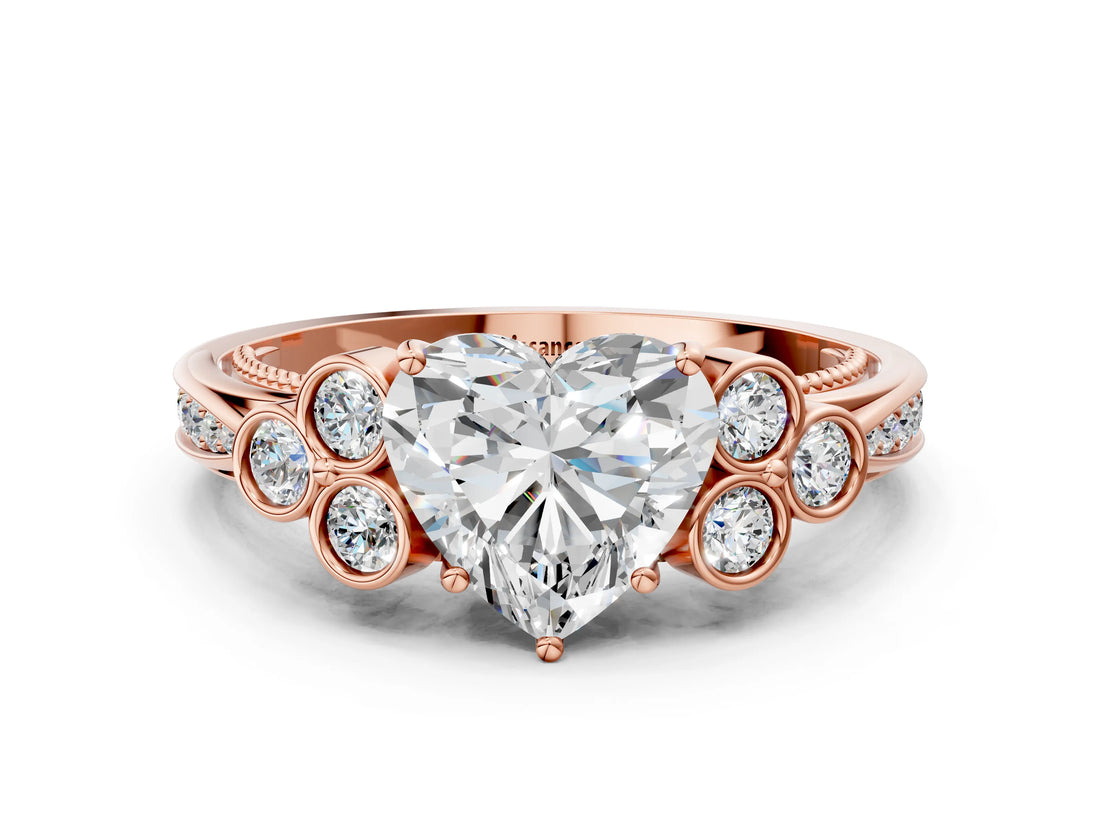 Rose gold Heart Cut Diamond Engagement Ring with Bezel Set Round Side Stones and Prong Setting_61