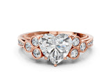 Rose gold Heart Cut Diamond Engagement Ring with Bezel Set Round Side Stones and Prong Setting_61