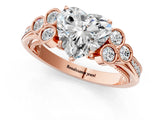 Rose gold Heart Cut Diamond Engagement Ring with Bezel Set Round Side Stones and Prong Setting_62