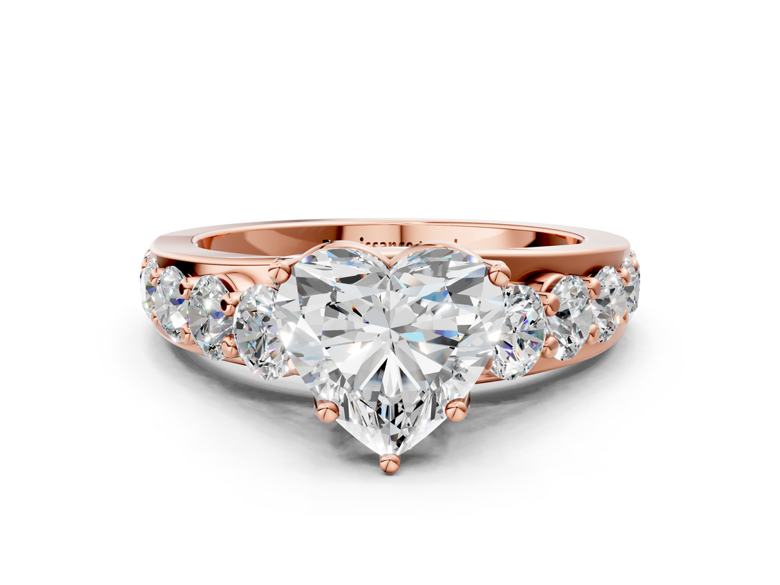 Rose gold Heart Cut Diamond Engagement Ring with Pavé Band and Four-Prong Setting_15