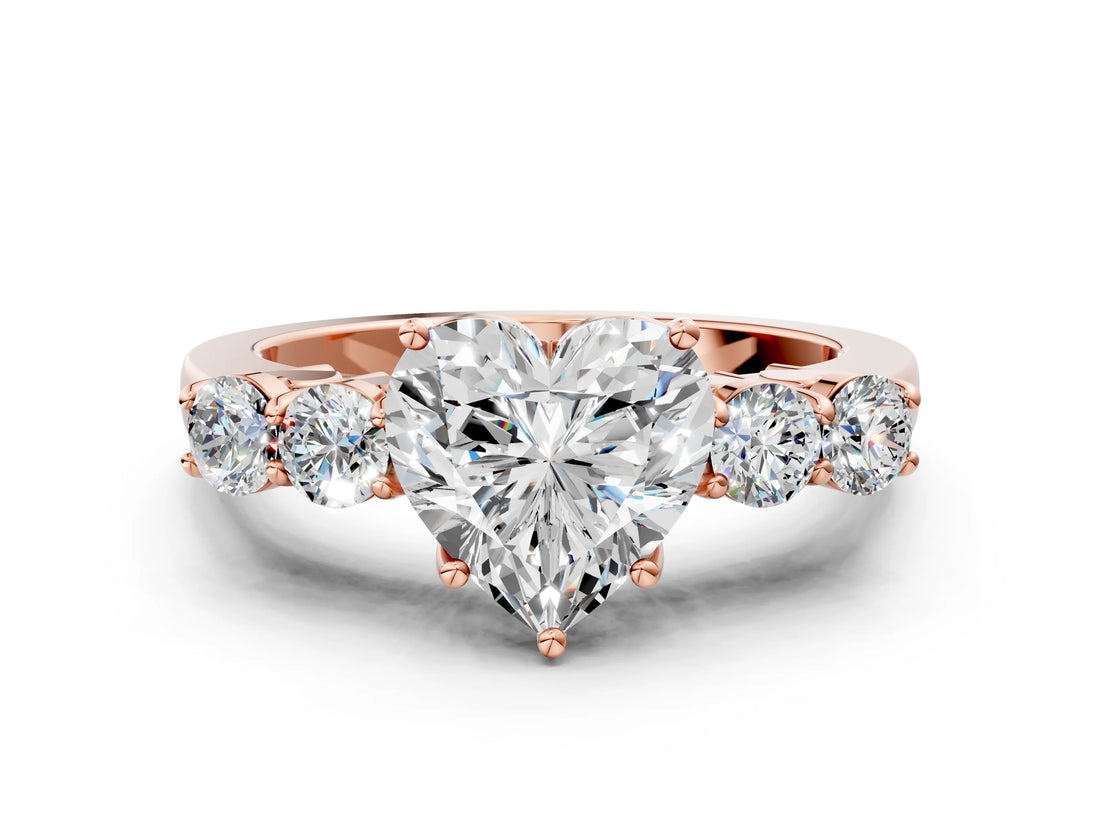 Rose gold Heart Cut Diamond Five-Stone Prong Set White Gold Ring_47