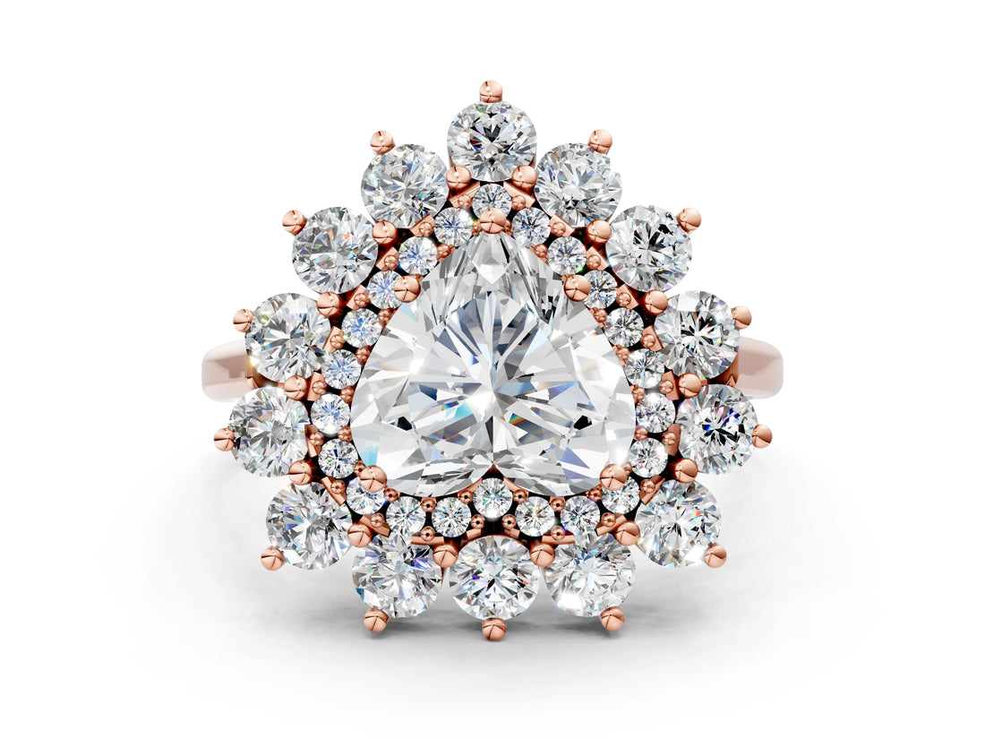 Rose gold Heart Cut Diamond Floral Double Halo Engagement Ring with Prong Setting_27