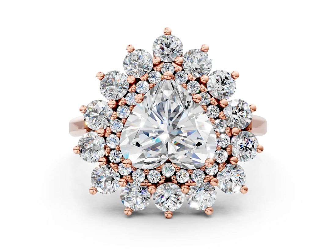 Rose gold Heart Cut Diamond Floral Double Halo Engagement Ring with Prong Setting_63