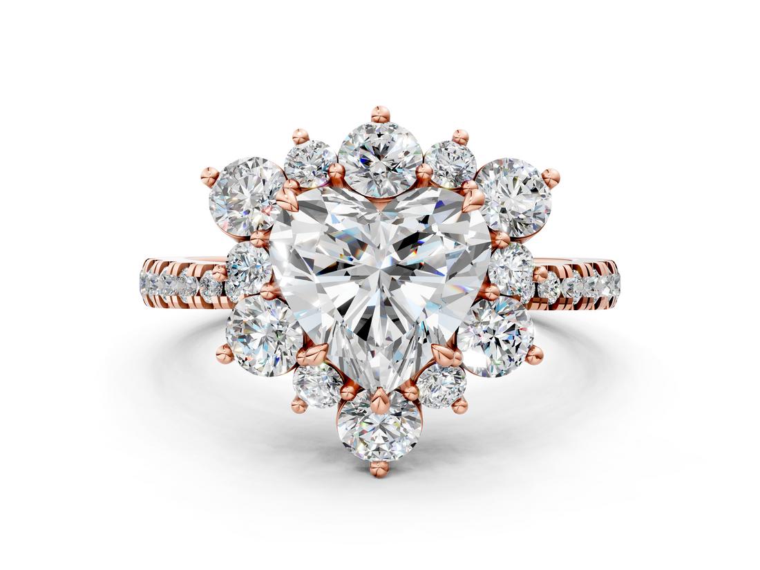 Rose gold Heart Cut Diamond Floral Halo Pave Band with Prong Setting_37