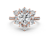 Rose gold Heart Cut Diamond Floral Halo Pave Band with Prong Setting_37