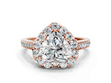 Rose gold Heart Cut Diamond Floral Halo Ring with Pavé Band and Prong Setting_3