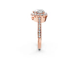 Rose gold Heart Cut Diamond Floral Halo Ring with Pavé Band and Prong Setting_5