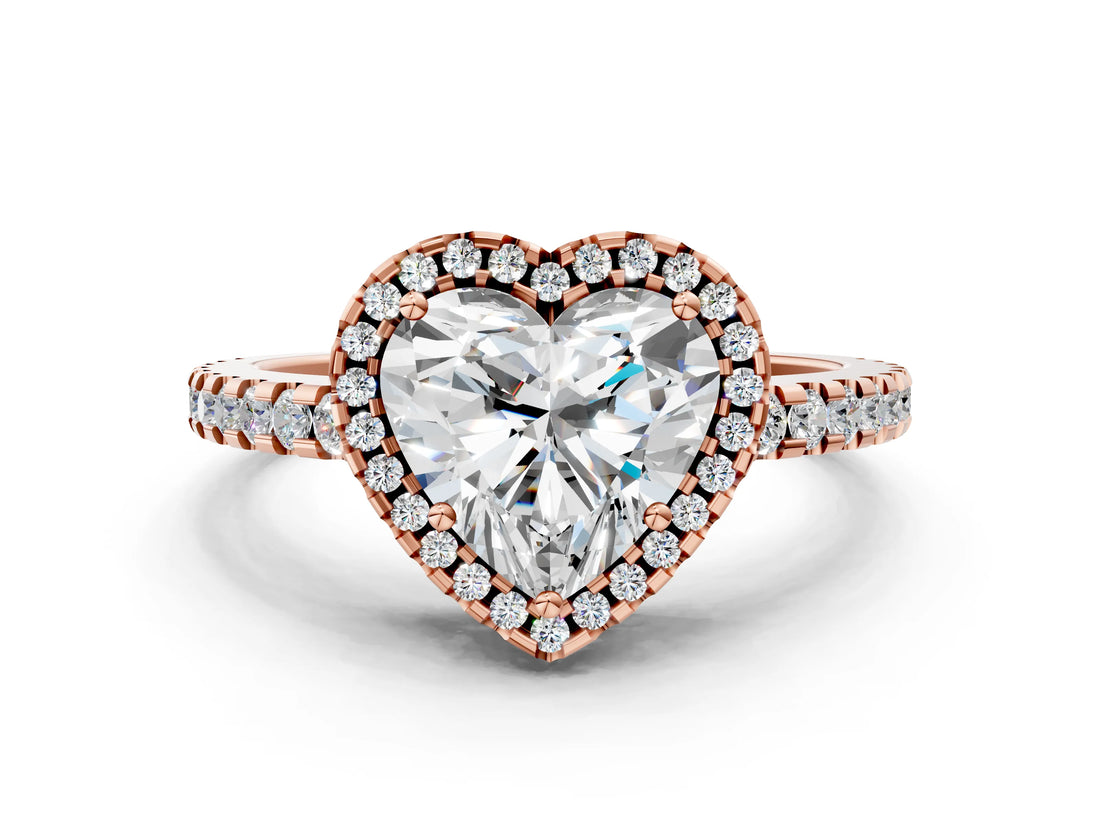 Rose gold Heart Cut Diamond Halo Engagement Ring with Pavé Band and Prong Setting_27