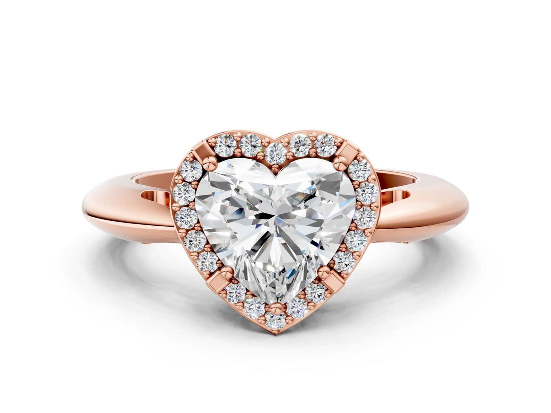 Rose gold Heart Cut Diamond Halo Engagement Ring with Split Shank and Four-Prong Setting_92