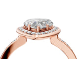 Rose gold Heart Cut Diamond Halo Ring with Bezel Frame and Pavé Band_11