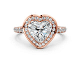 Rose gold Heart Cut Diamond Halo Ring with Bezel Frame and Pavé Band_7