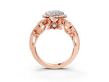 Rose gold Heart Cut Diamond Halo Ring with Milgrain Pavé Band and Four-Prong Setting_57