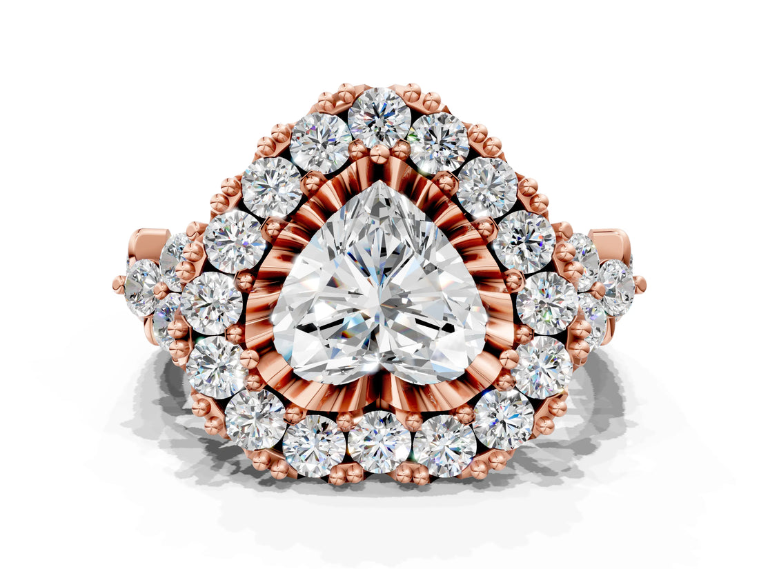 Rose gold Heart Cut Diamond Halo Ring with Pavé Band and Four-Prong Setting_58