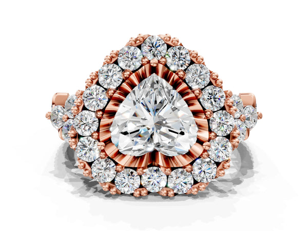 Rose Gold Heart-Shaped Halo Crossover Pave Engagement Ring Setting