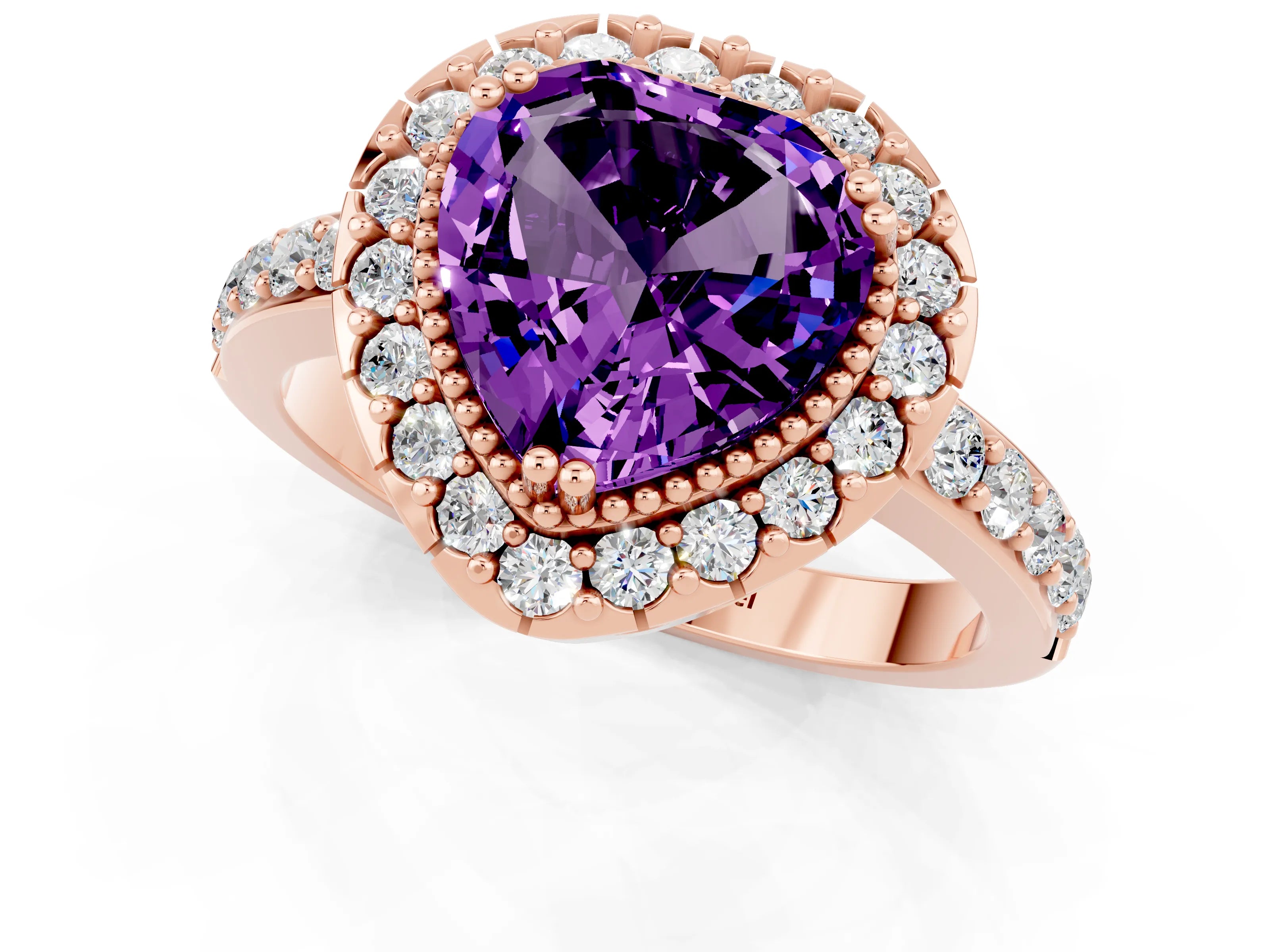 Rose gold Heart Cut Diamond Halo Ring with Pavé Band and Prong Setting_1