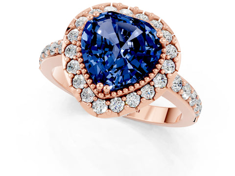 Rose gold Heart Cut Diamond Halo Ring with Pavé Band and Prong Setting_1